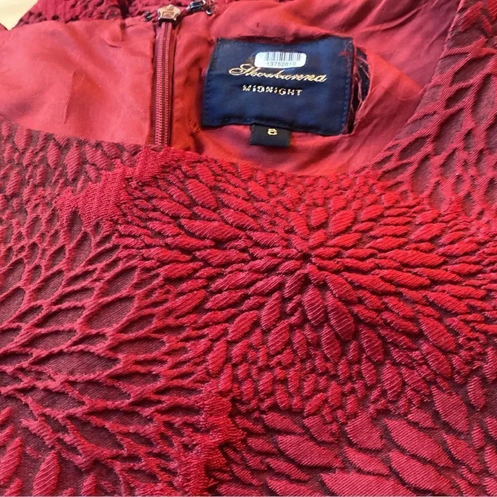 Shoshanna Midnight Coraline Red Jacquard Print High Low Dress Size 8